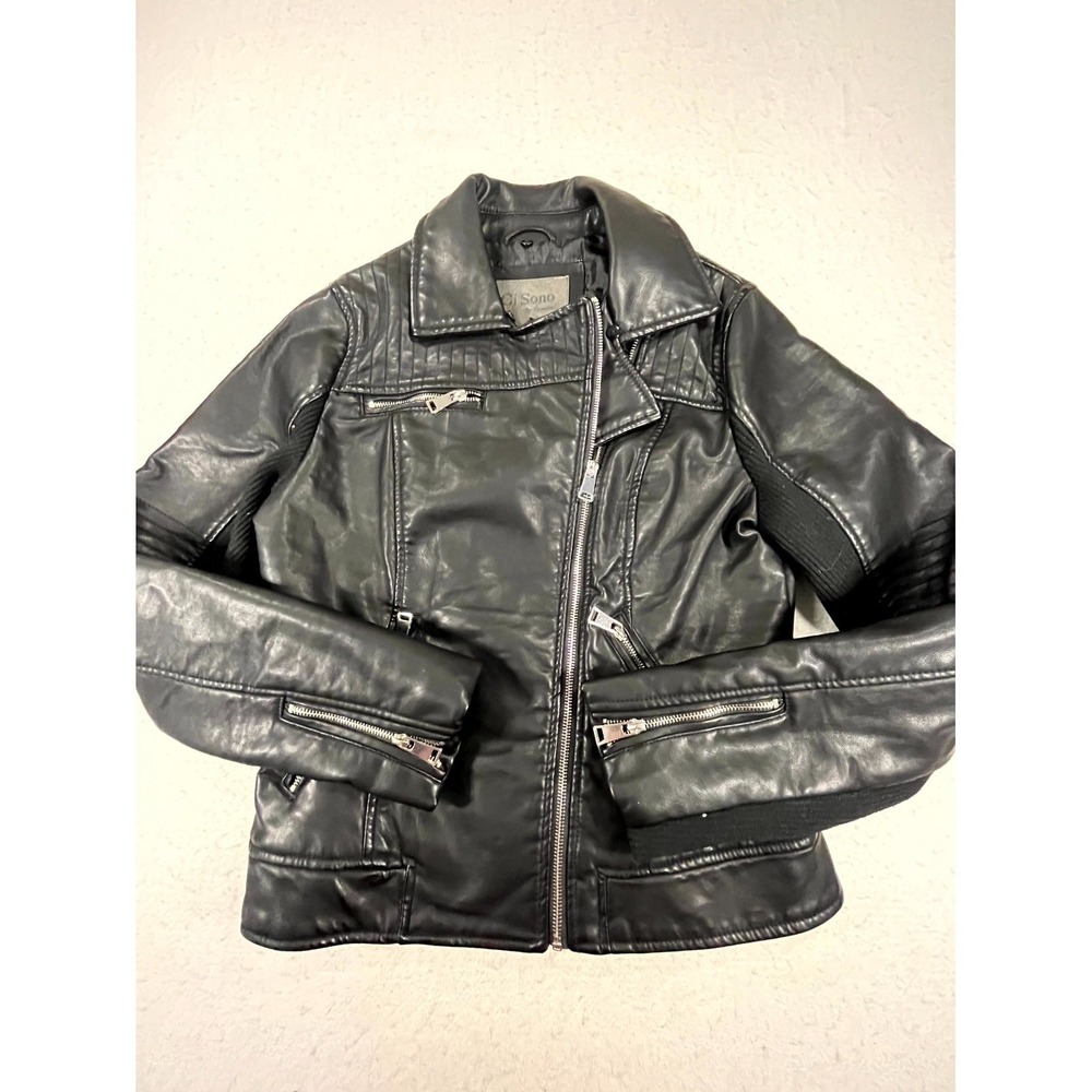 Ci Sono By Cavalini Moto Jacket Womens Large‎ Black Faux Leather Windproof Biker